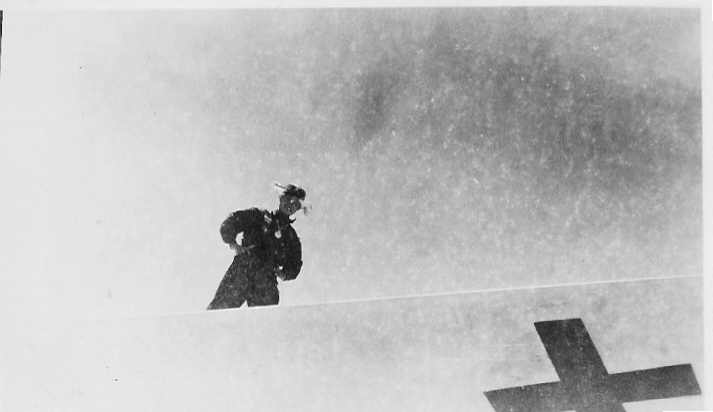 A Japanese Crew Member standing on the wing of a Betty Bomber on Ie Shima Okinawa WW2