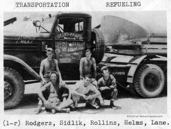 Transportation department in the 34th Fighter Squadron, World War II on Ie Shima.