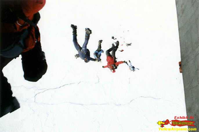 Sky divers skidive from the plane over the North Pole.