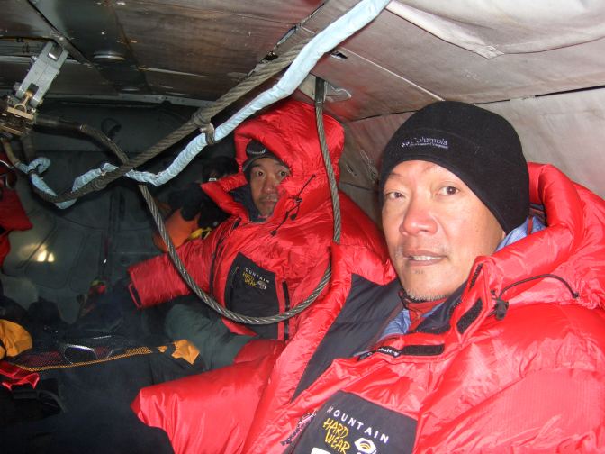 Ski Team sitting in the Mi-8 helicopter headed for the North Pole