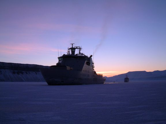 KV Svalbard in port in Longyearbyen.