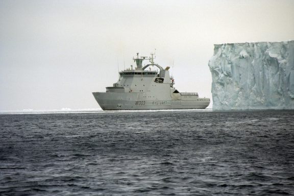 KV Svalbard in port in Longyearbyen.