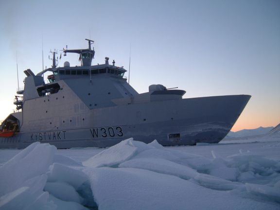 KV Svalbard in port in Longyearbyen.