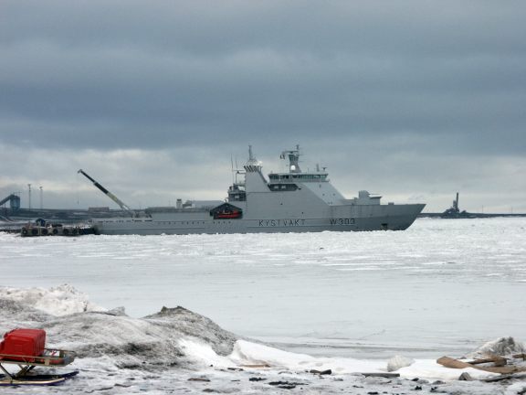 KV Svalbard in port in Longyearbyen.