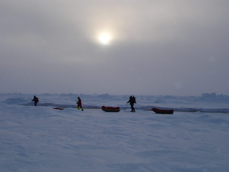 Picture of skiers skiing on the North Pole.