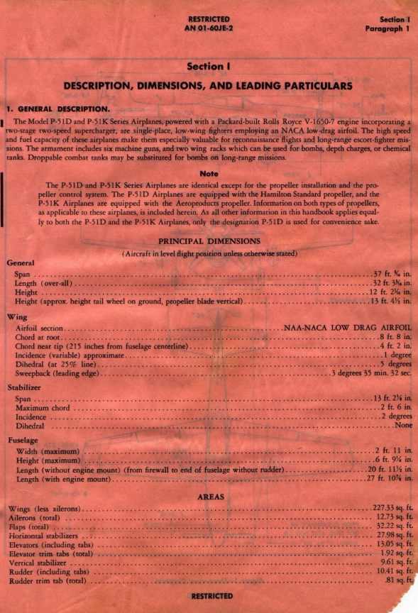 General Specifications of the P-51 Mustang Maintenance Manual