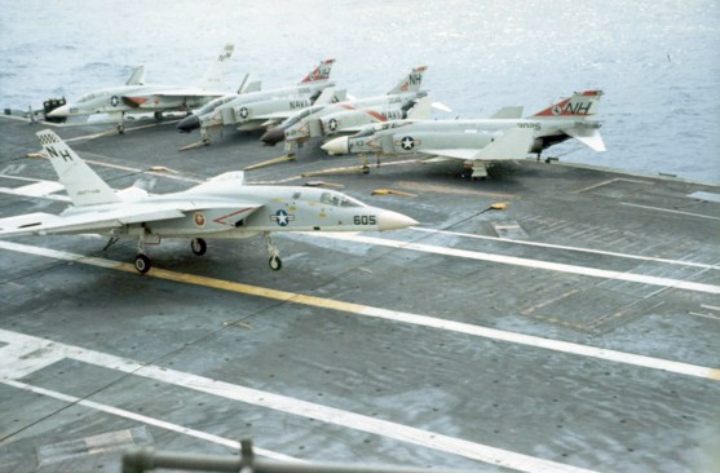 A great shot of an RA5C Vigilante catching the 3rd arresting wire on the USS Kitty Hawk in the Tonkin Gulf