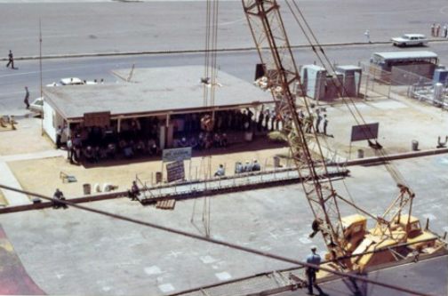 Looking down from Kitty Hawk's flight deck